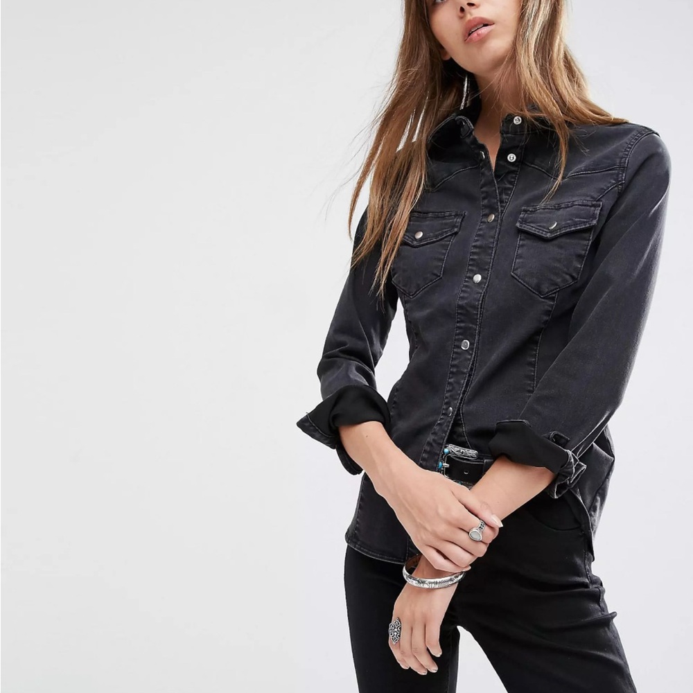ASOS Denim Fitted Western Shirt in Washed Black
